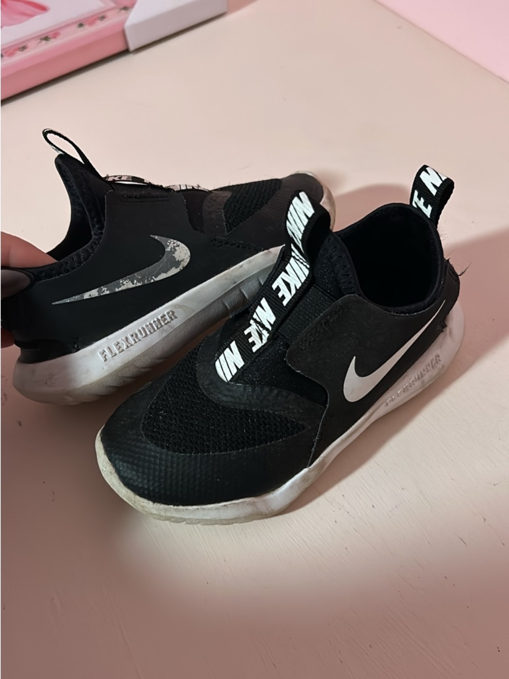 Nike Kids Black & White Slip-On Sneakers with Swoosh